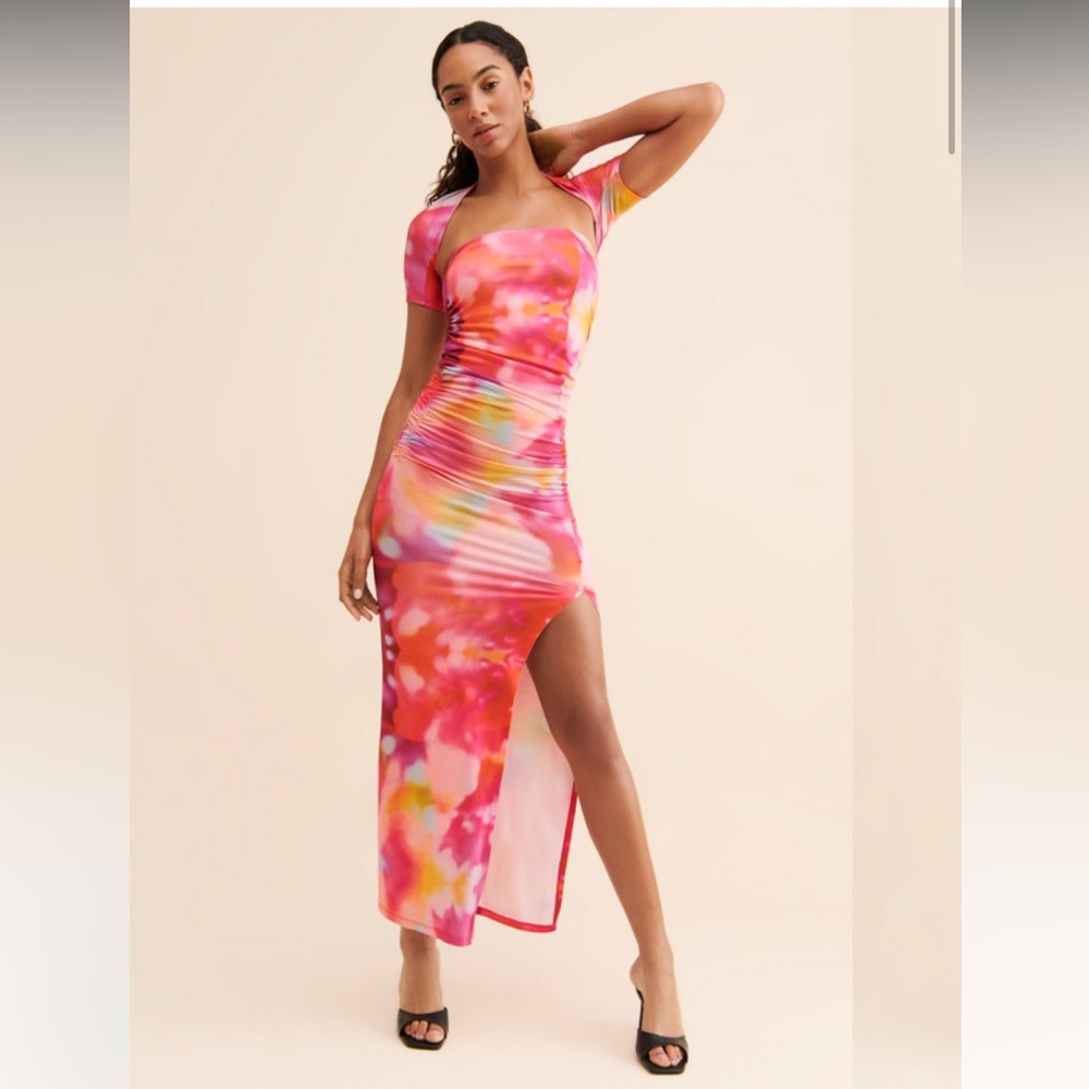 NWT Tach $281 Vibrant Pink Maxi Dress with matching bolero Size XS and L avail